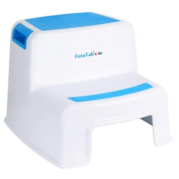 Scaunel Copii Inaltator WC in Doua Trepte FizioTab®Kids, Taburet Copii Utilizare in Baie, Toaleta, Chiuveta sau in Bucatarie - Scaun Tip Scara cu Suprafata Antialunecare pentru Confort si Siguranta, Multifunctional, Design Versatil, Alb/Albastru Scaunel Copii Inaltator WC in Doua Trepte FizioTab®Kids, Taburet Copii Utilizare in Baie, Toaleta, Chiuveta sau in Bucatarie - Scaun Tip Scara cu Suprafata Antialunecare pentru Confort si Siguranta, Multifunctional, Design Versatil, Alb/Albastru