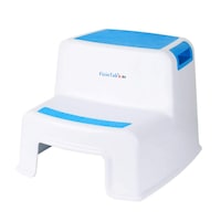 Scaunel Inaltator WC In Doua Trepte pentru Copii, Multifunctional - FizioTab®Kids Two Step Stoll - Taburet Utilizare Baie la Toaleta, Chiuveta sau in Bucatarie - Scaun Suprafata Antialunecare pentru Confort si Siguranta, 1 bucata, Alb/Albastru