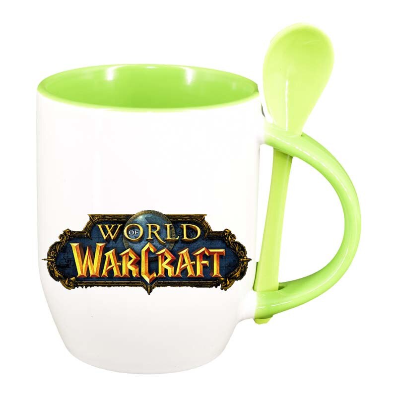 Cana WoW cu lingurita, interior verde deschis, 330ml, D141