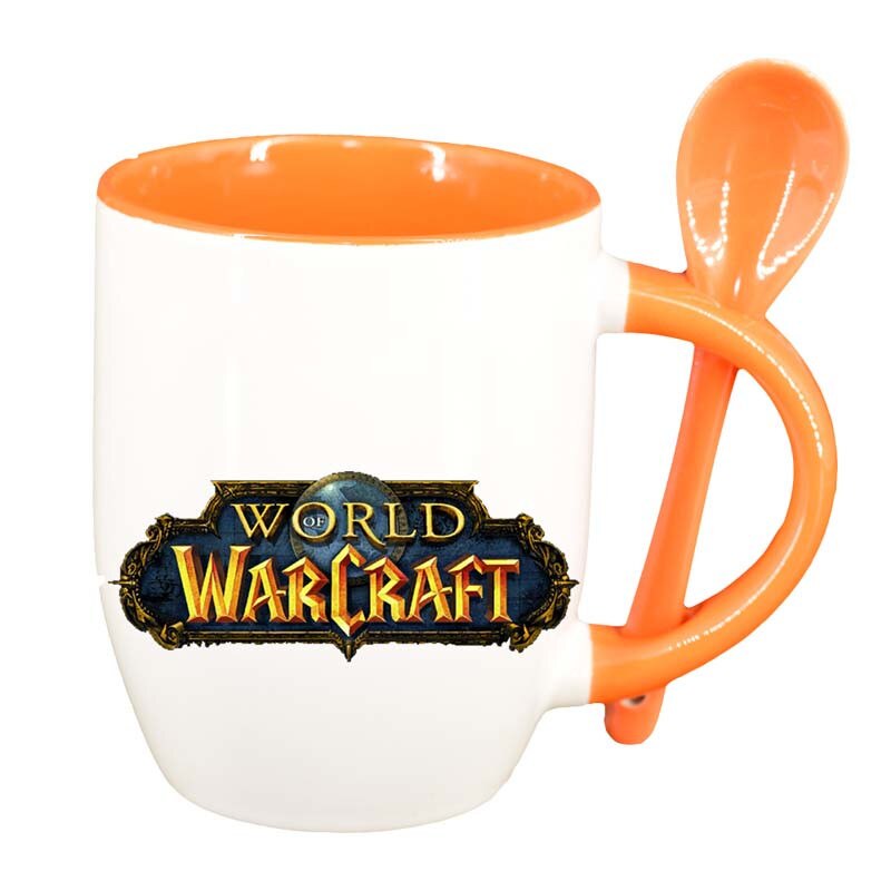 Cana WoW cu lingurita, interior portocaliu, 330ml, D141