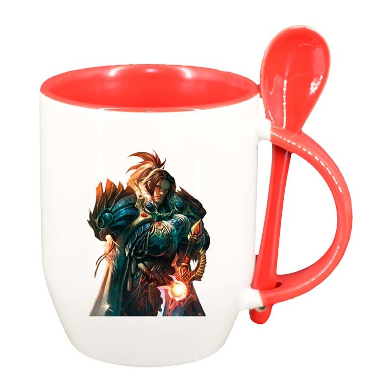 Cana WoW cu lingurita, interior rosu, 330ml, D138