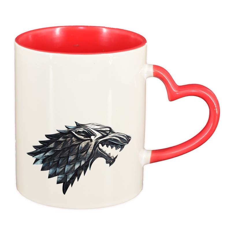 Cana GOT, interior rosu, maner inima, 330ml, D145