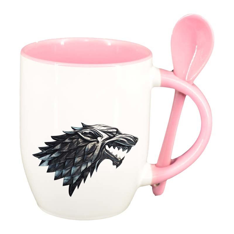 Cana GOT cu lingurita, interior roz, 330ml, D145