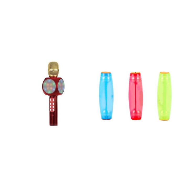 Диско микрофон за караоке с LED - Червен + ПОДАРЪК играчка Hopa Mitica