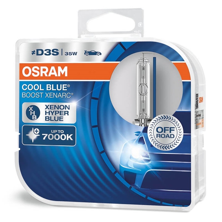 Set 2 becuri OSRAM Xenarc Cool Blue Boost D3S Xenon 66340CBB 35W pana la 7000K
