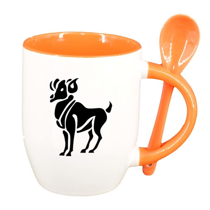 Cana Zodie cu lingurita, interior portocaliu, 330ml, D150