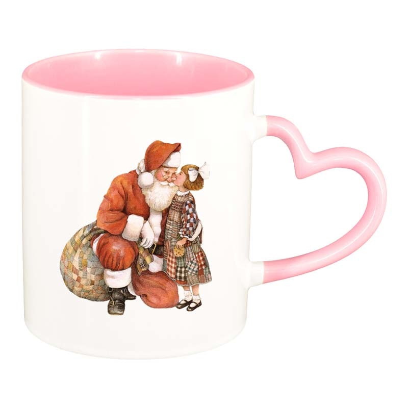 Cana Mos Craciun, interior roz, maner inima, 330ml, D167