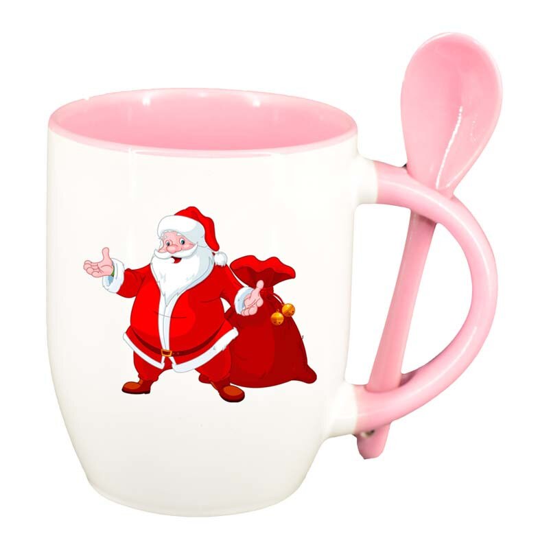 Cana Mos Craciun cu lingurita, interior roz, 330ml, D162