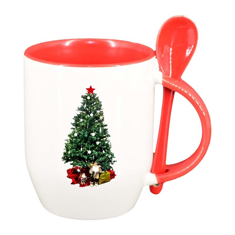Cana Craciun cu lingurita, interior rosu, 330ml, D164
