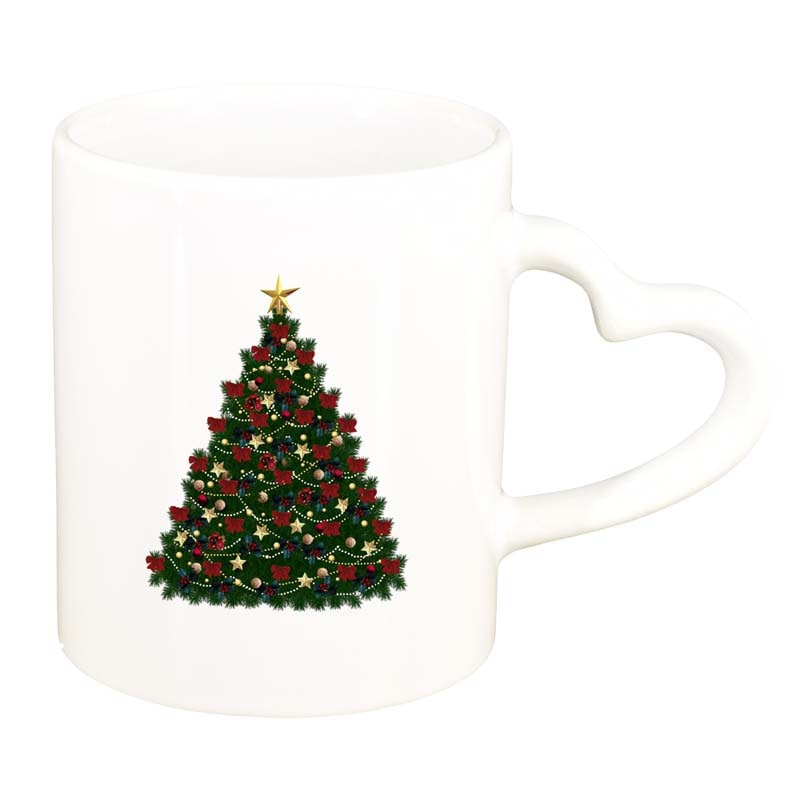 Cana Craciun, alb, maner inima, 330ml, D165