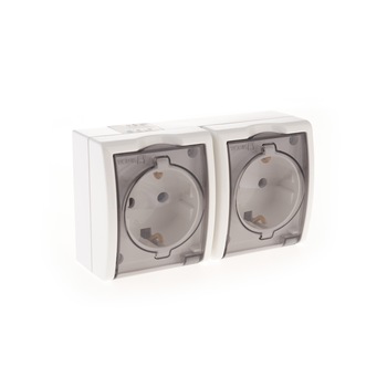 Priza dubla pentru exterior suko , cu capac , IP 54 Kontakt gama Aquaris Alb Priza dubla pentru exterior suko , cu capac , IP 54 Kontakt gama Aquaris Alb