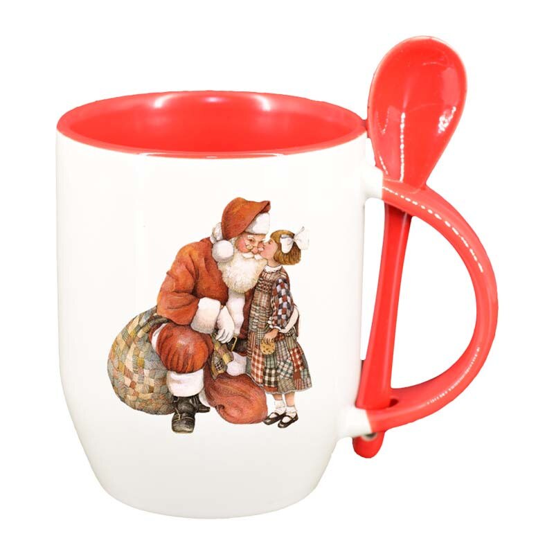 Cana Mos Craciun cu lingurita, interior rosu, 330ml, D167