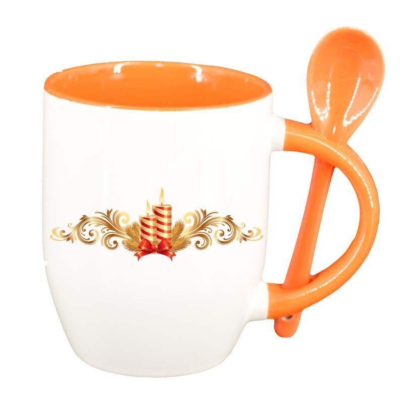 Cana Craciun cu lingurita, interior portocaliu, 330ml, D166