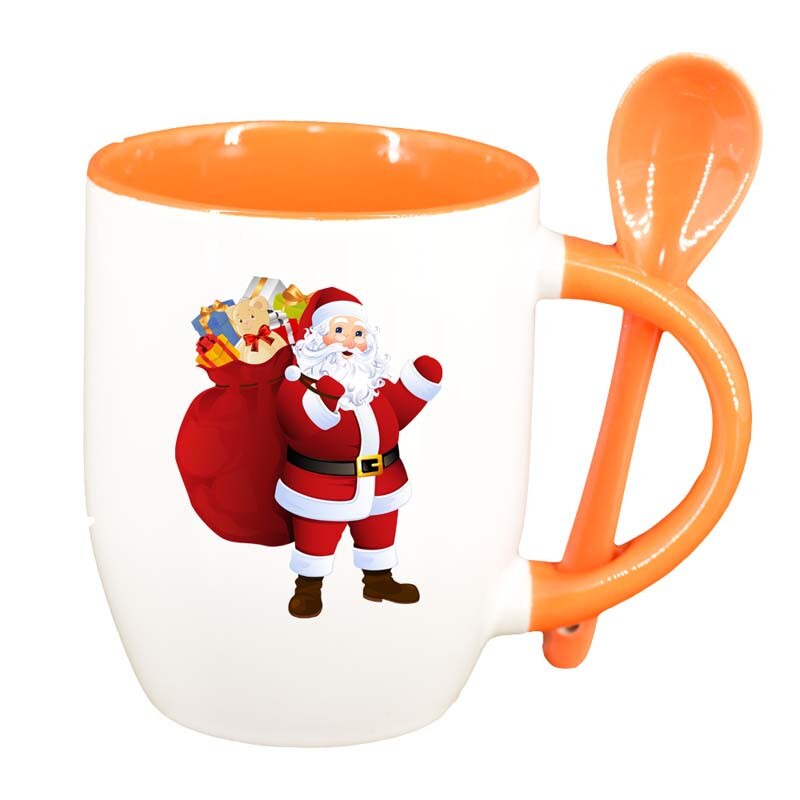 Cana Mos Craciun cu lingurita, interior portocaliu, 330ml, D163