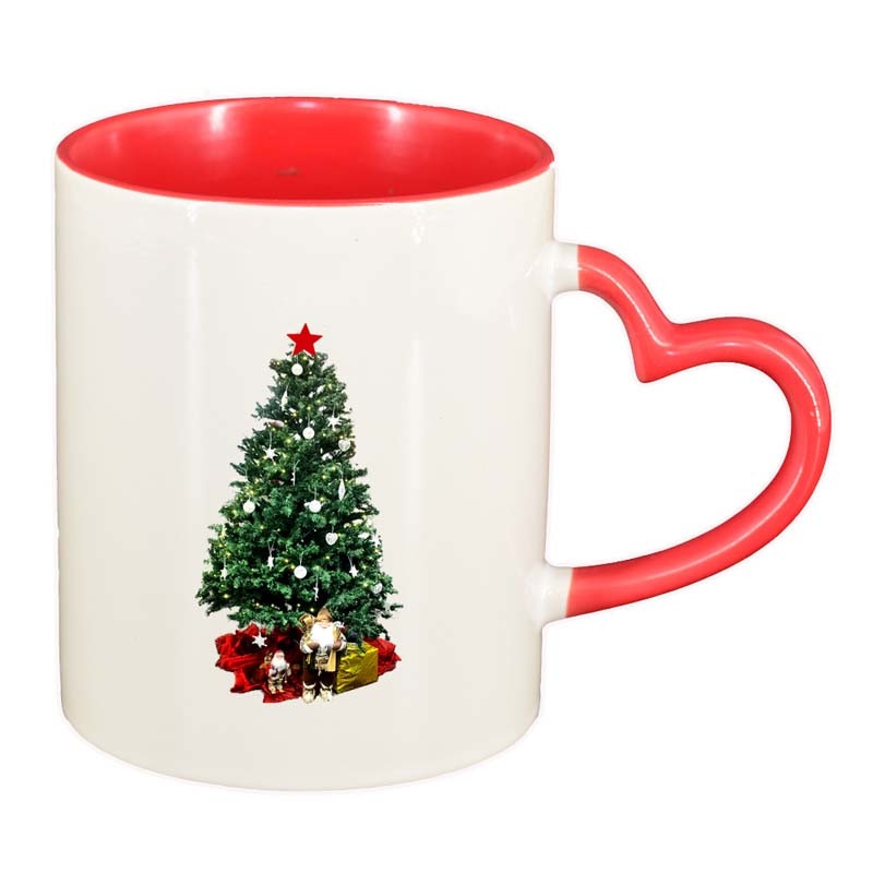Cana Craciun, interior rosu, maner inima, 330ml, D164