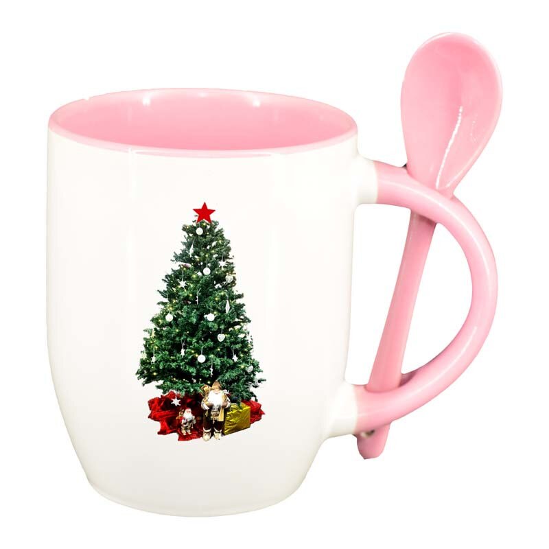 Cana Craciun cu lingurita, interior roz, 330ml, D164