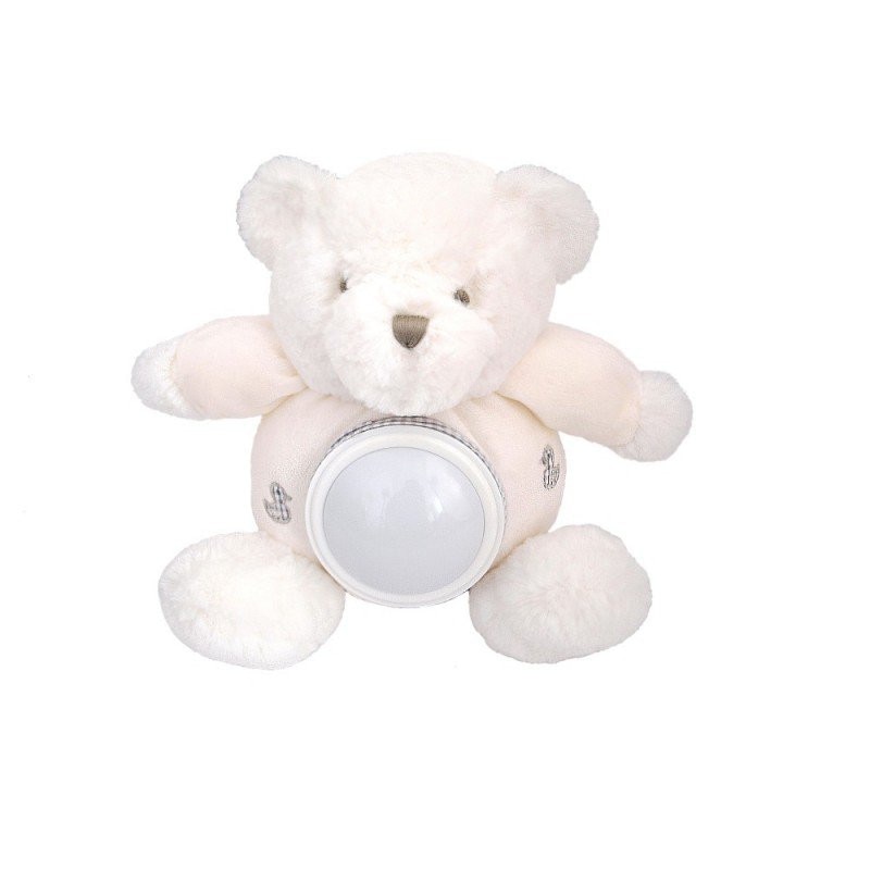 Ursulet de plus cu lumina si muzica Berdi Beppe, Material textil, 20 cm, Ecru, 12 luni+