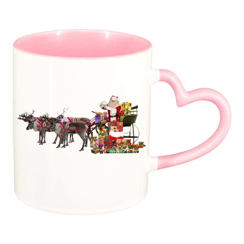 Cana Mos Craciun, interior roz, maner inima, 330ml, D168