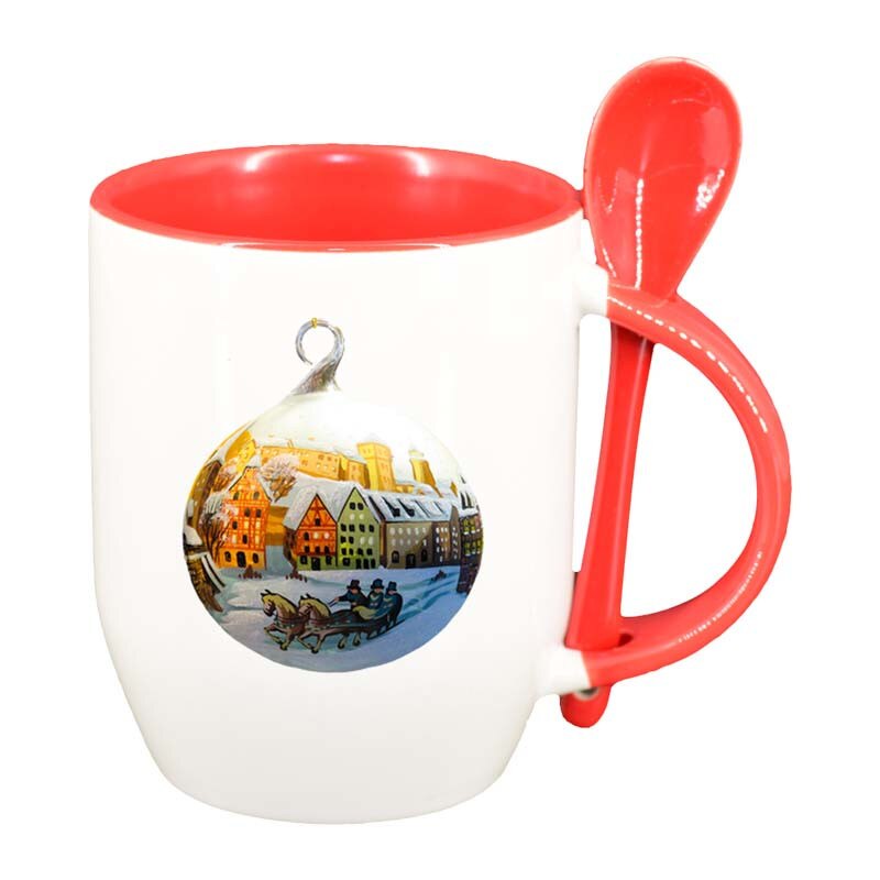 Cana Craciun cu lingurita, interior rosu, 330ml, D171