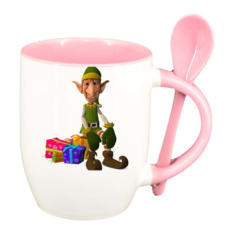 Cana Craciun cu lingurita, interior roz, 330ml, D175