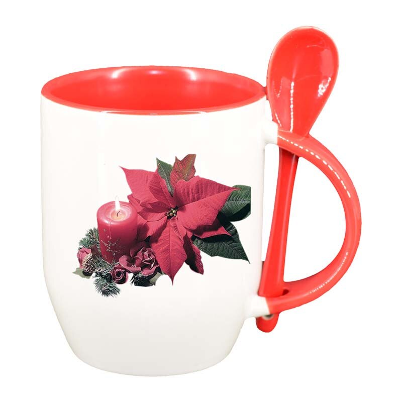 Cana Craciun cu lingurita, interior rosu, 330ml, D174