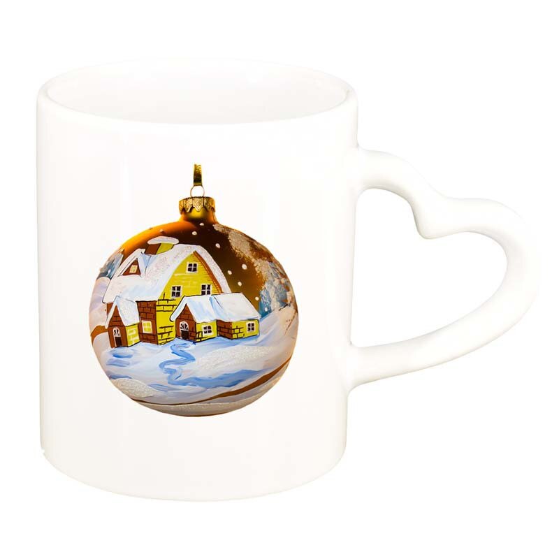 Cana Craciun, alb, maner inima, 330ml, D172