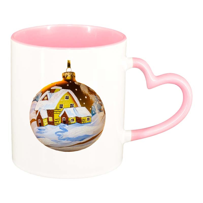 Cana Craciun, interior roz, maner inima, 330ml, D172