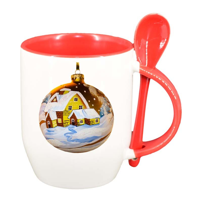 Cana Craciun cu lingurita, interior rosu, 330ml, D172