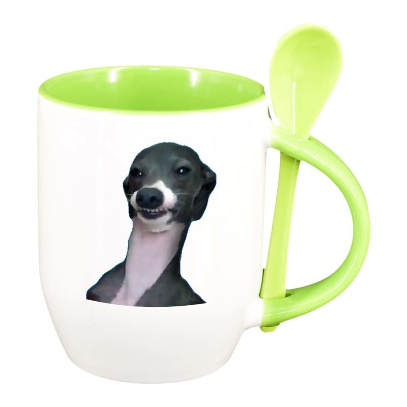 Cana Caine cu lingurita, interior verde deschis, 330ml, D177