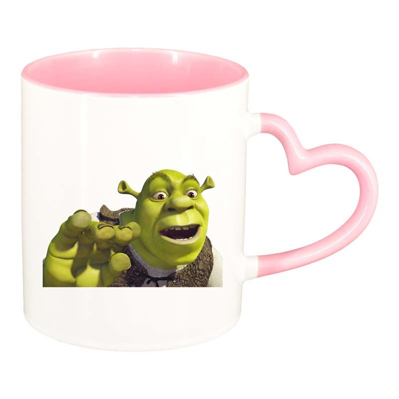 Cana Shrek, interior roz, maner inima, 330ml, D190