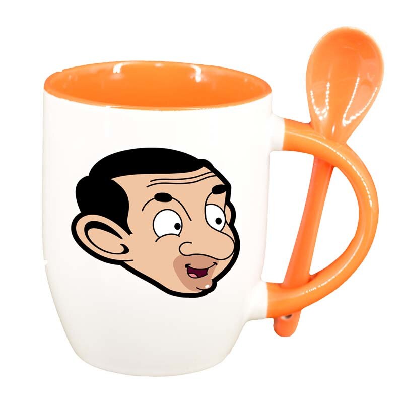 Cana MrBean cu lingurita, interior portocaliu, 330ml, D187