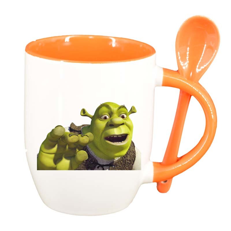 Cana Shrek cu lingurita, interior portocaliu, 330ml, D190