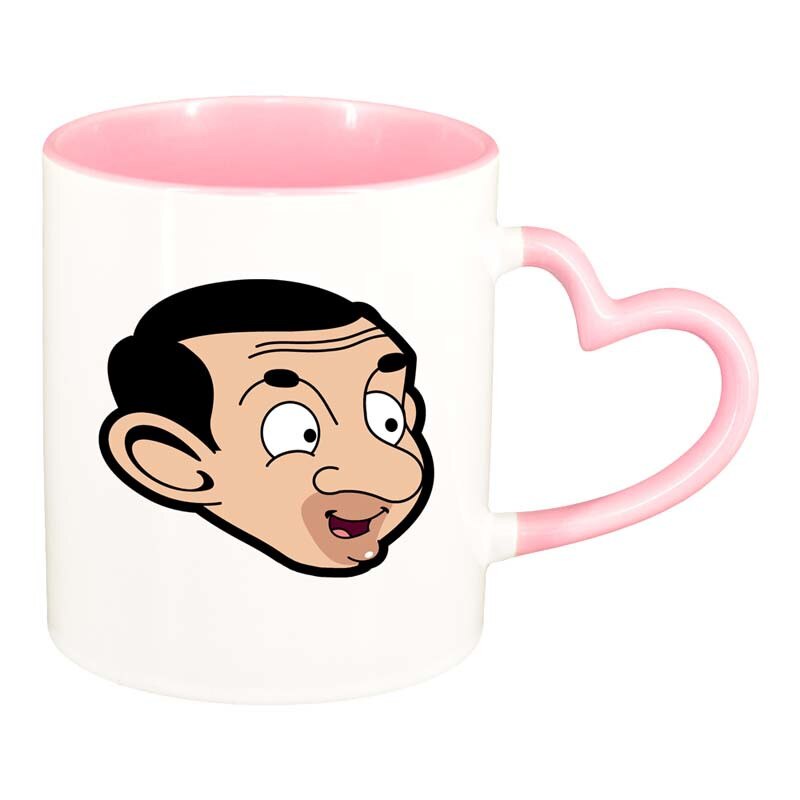 Cana MrBean, interior roz, maner inima, 330ml, D187