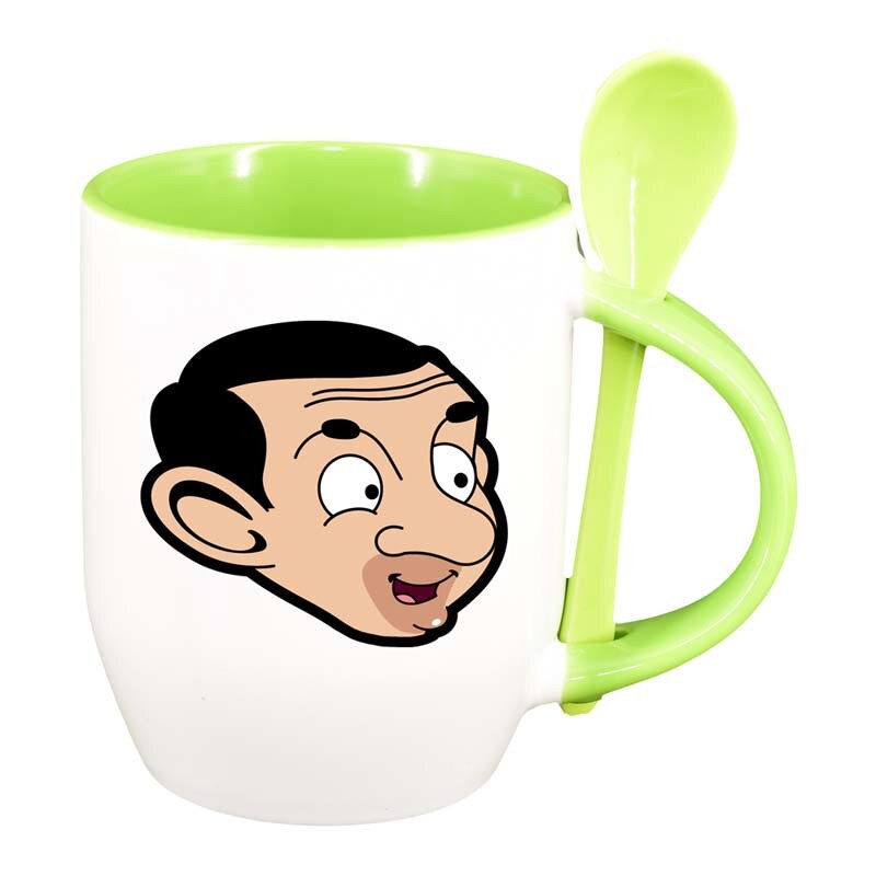 Cana MrBean cu lingurita, interior verde deschis, 330ml, D187