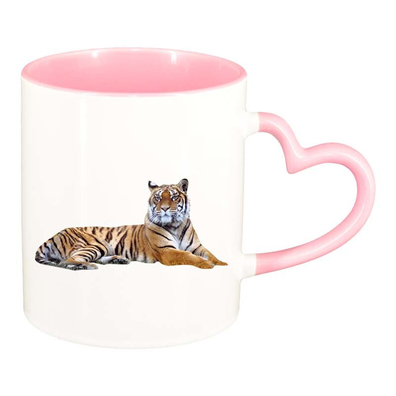Cana Tigru, interior roz, maner inima, 330ml, D194