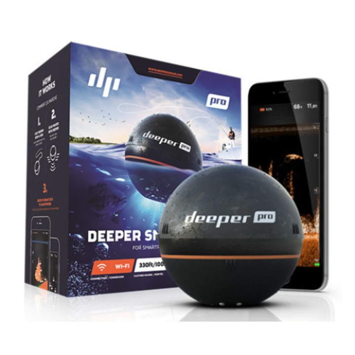 Sonar pescuit Wi-Fi Deeper Pro, Raza 100 m