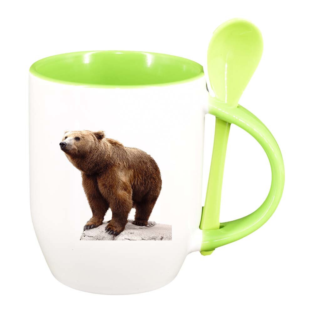 Cana Ursulet cu lingurita, interior verde deschis, 330ml, D206