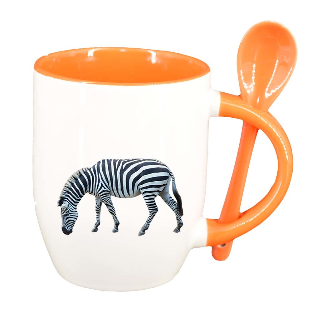 Cana Zebra cu lingurita, interior portocaliu, 330ml, D204