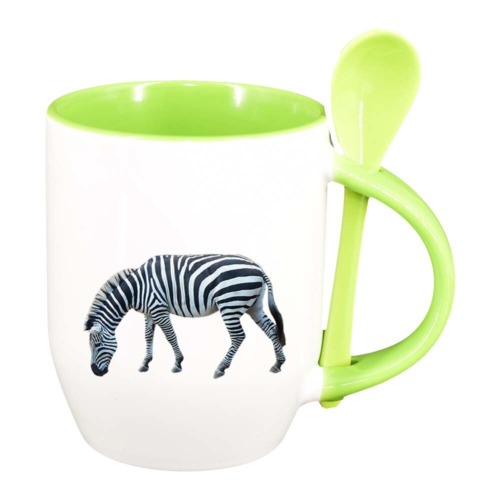Cana Zebra cu lingurita, interior verde deschis, 330ml, D204