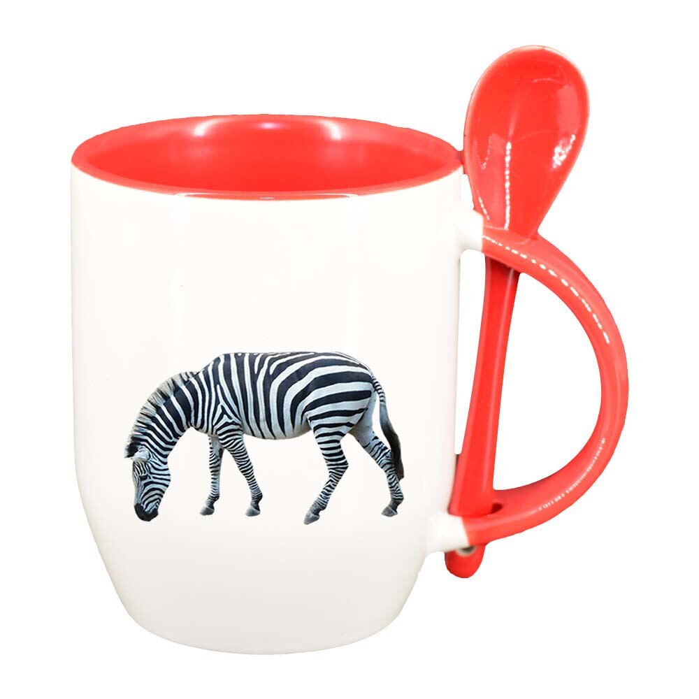 Cana Zebra cu lingurita, interior rosu, 330ml, D204