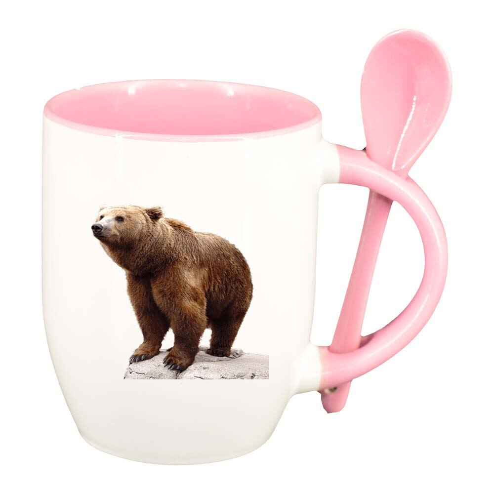 Cana Ursulet cu lingurita, interior roz, 330ml, D206