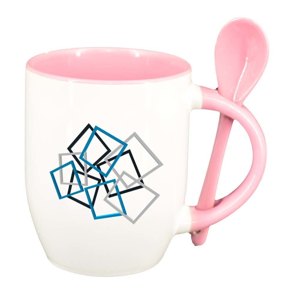 Cana Forme cu lingurita, interior roz, 330ml, D209