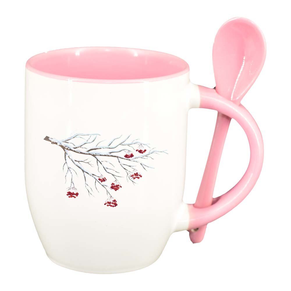 Cana Iarna cu lingurita, interior roz, 330ml, D212