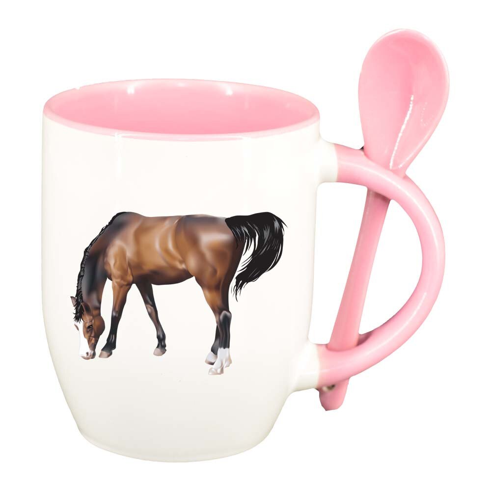 Cana Cal cu lingurita, interior roz, 330ml, D208