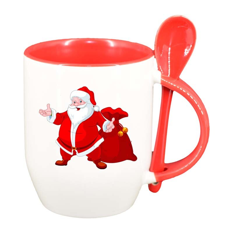 Cana Mos Craciun cu lingurita, interior rosu, 330ml, D162