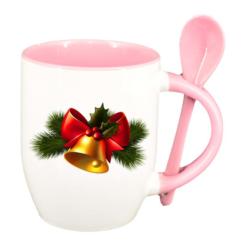 Cana Craciun cu lingurita, interior roz, 330ml, D169