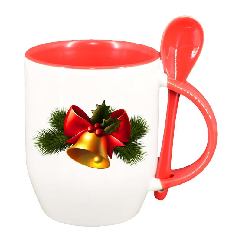 Cana Craciun cu lingurita, interior rosu, 330ml, D169
