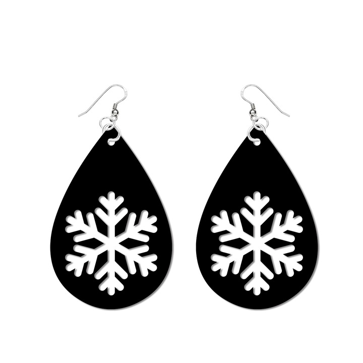 Cercei "Snowflake" din Plexiglas si Argint 925, Luna Shop, Negru, 0218