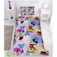 Lenjerie de pat copii Mickey si Minnie roz, bumbac 100%, 3 piese, 140 x 200, multicolor
