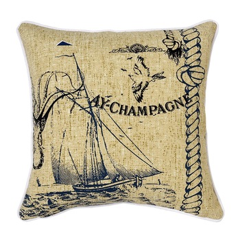Perna decor, bej, bumbac + poliester, cu print marin vintage, 40 x 40 cm Perna decor, bej, bumbac + poliester, cu print marin vintage, 40 x 40 cm